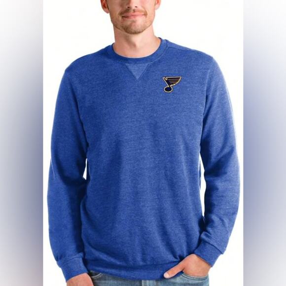 ANTIGUA ST LOUIS BLUES MENS CHARCOAL GRAY REWARD LONG SLEEVE SWEATSHIRT Large - Picture 2 of 7